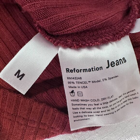 Reformation Women's Size-M Ribbed Button-Front Top Rust Orange - Picture 3 of 8